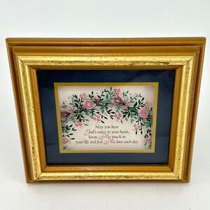 Religious Framed Wall Art God's Love Quote Floral Print Gold Frame Double Matted